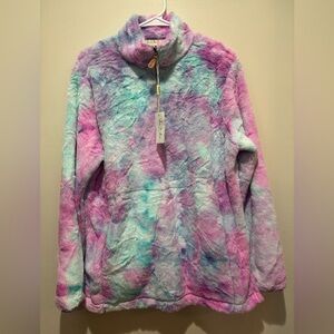 She & Sho Clothing Co. Cotton Candy Tie-Dye Fleece Sherpa Pullover Medium NWT